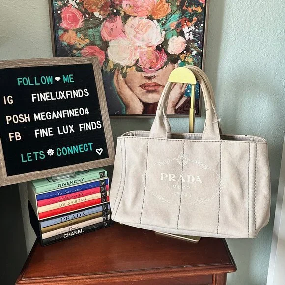 Prada Beige Canvas Tote Satchel - Picture 1 of 17
